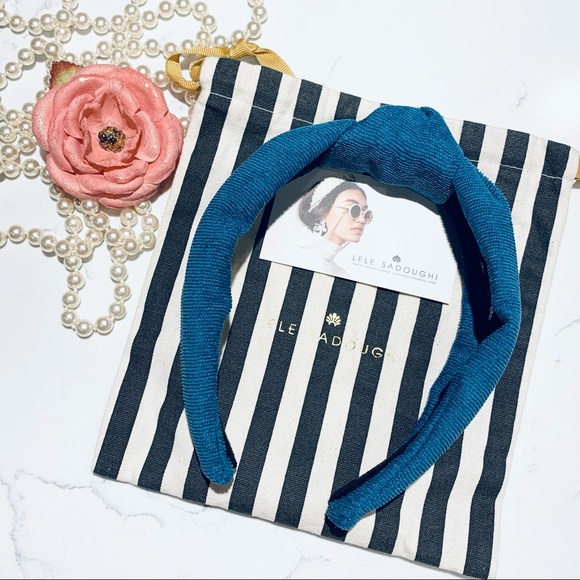 Lele Sadoughi Corduroy knotted headband in blue main image 4